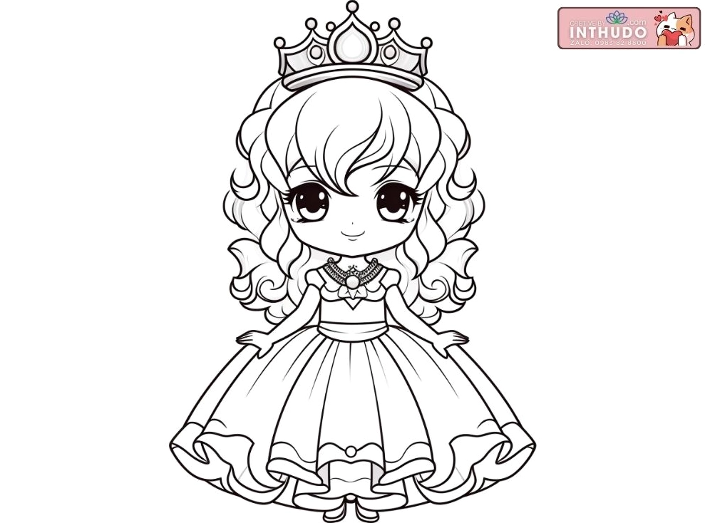 Hình công chúa chibi dễ thương cute đơn giản cho các bé tập tô màu