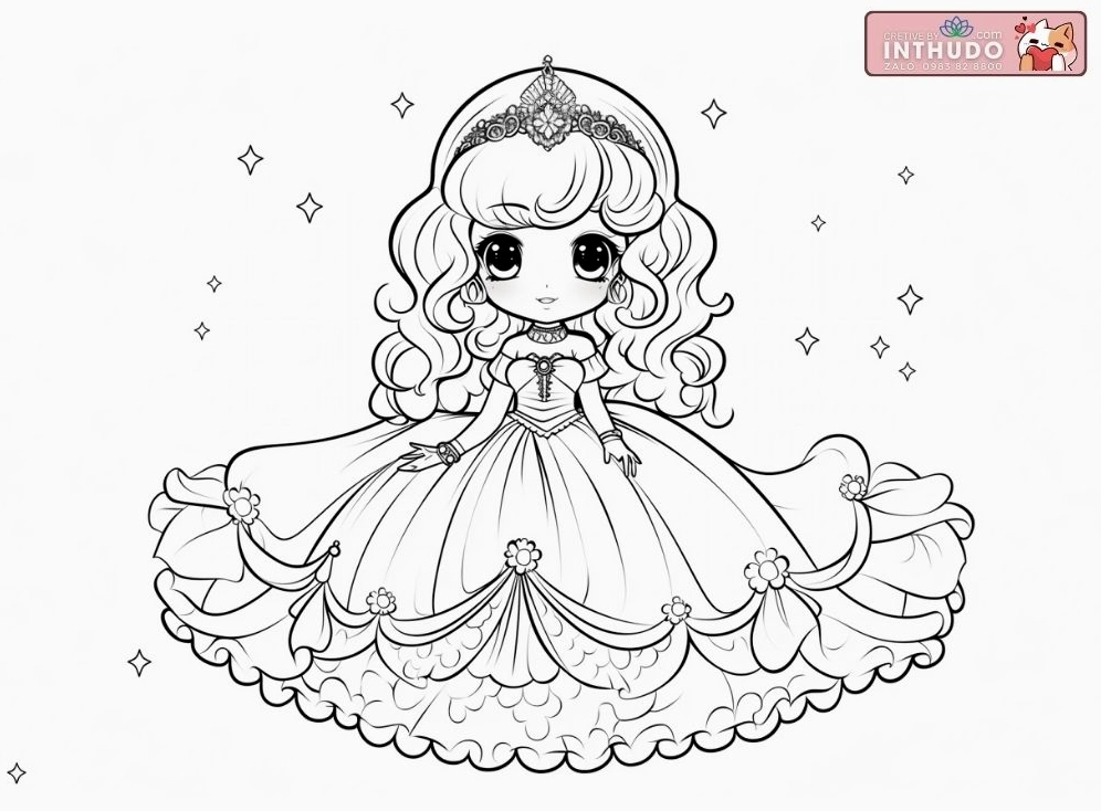 Hình công chúa chibi dễ thương cute đơn giản cho các bé tập tô màu
