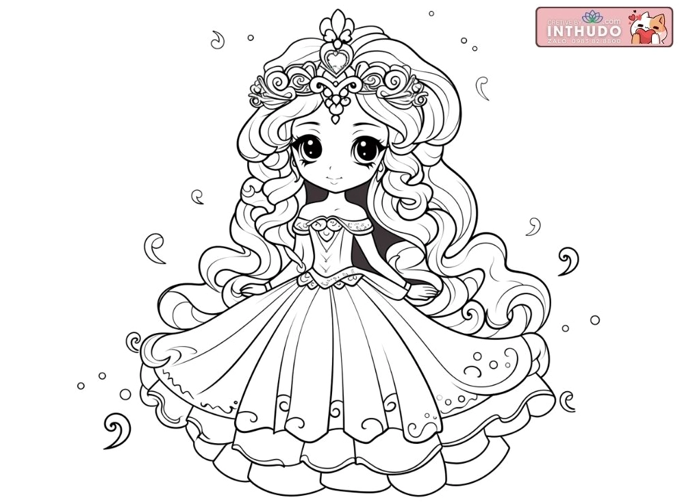 Hình công chúa chibi dễ thương cute đơn giản cho các bé tập tô màu