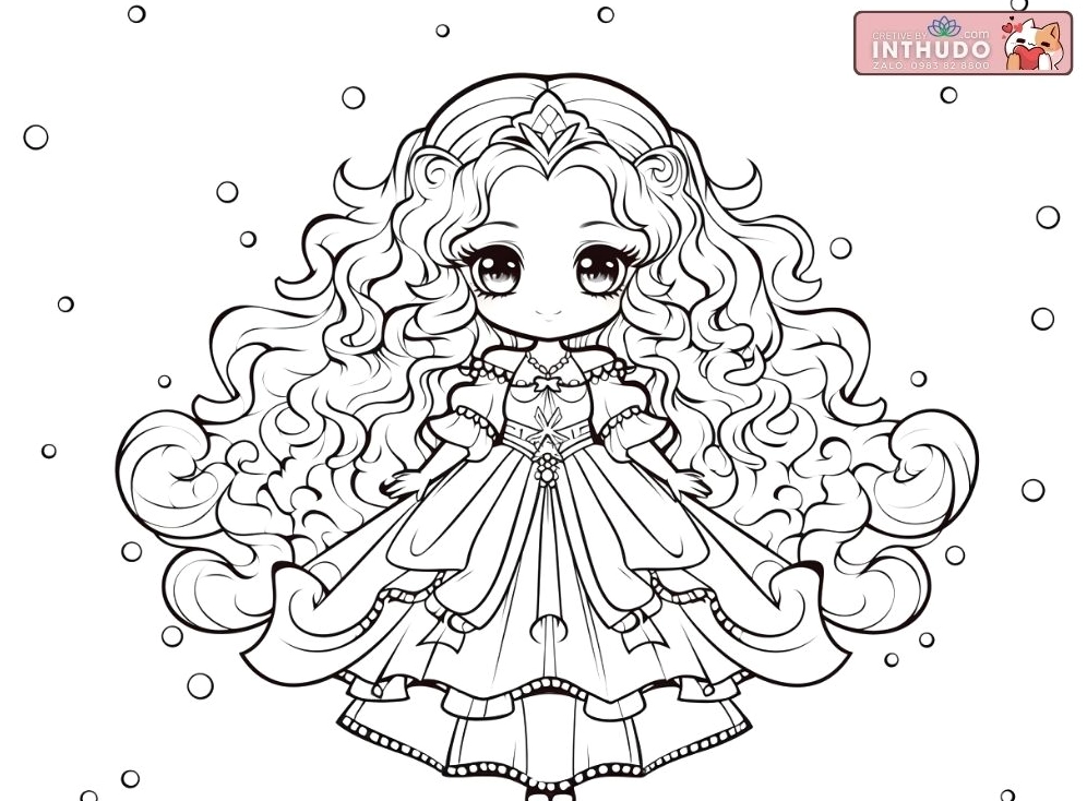 Hình công chúa chibi dễ thương cute đơn giản cho các bé tập tô màu