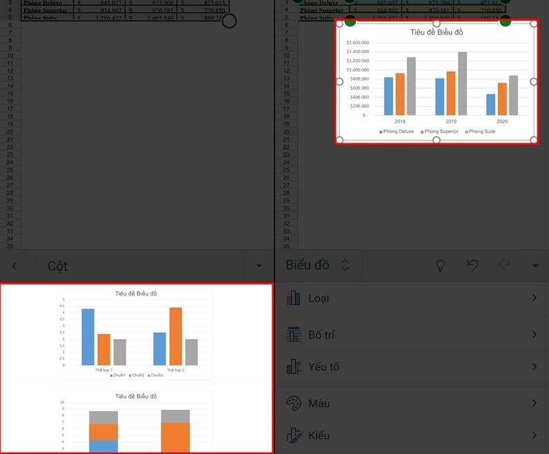 Hoàn thiện biểu đồ Excel trên điện thoại