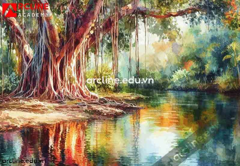 Hoàn thiện tô bóng và tạo chiều sâu cho cây đa