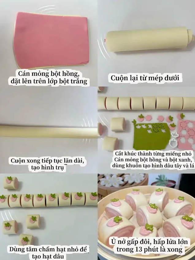 Hướng dẫn tạo hình bánh bao dâu sữa Baby Three