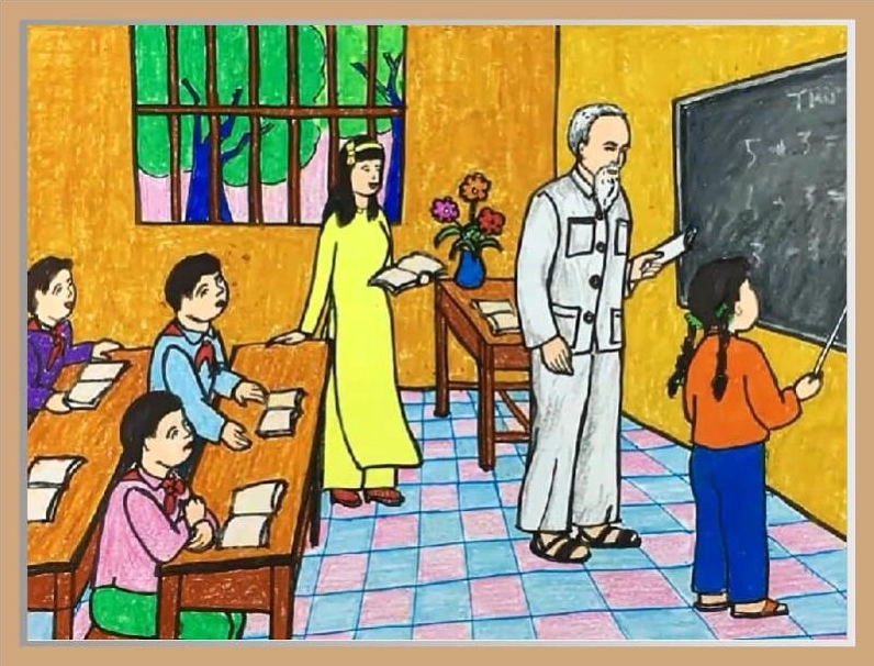 Mẫu tranh vẽ Bác Hồ với thiếu nhi đơn giản