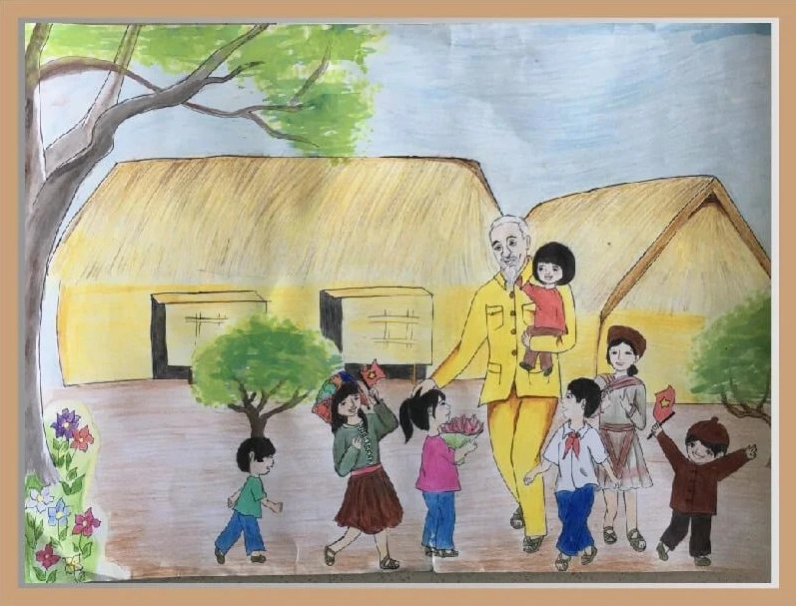 Mẫu tranh vẽ Bác Hồ với thiếu nhi đơn giản