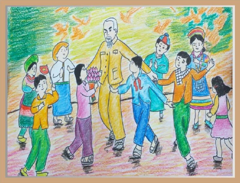 Mẫu tranh vẽ Bác Hồ với thiếu nhi đơn giản