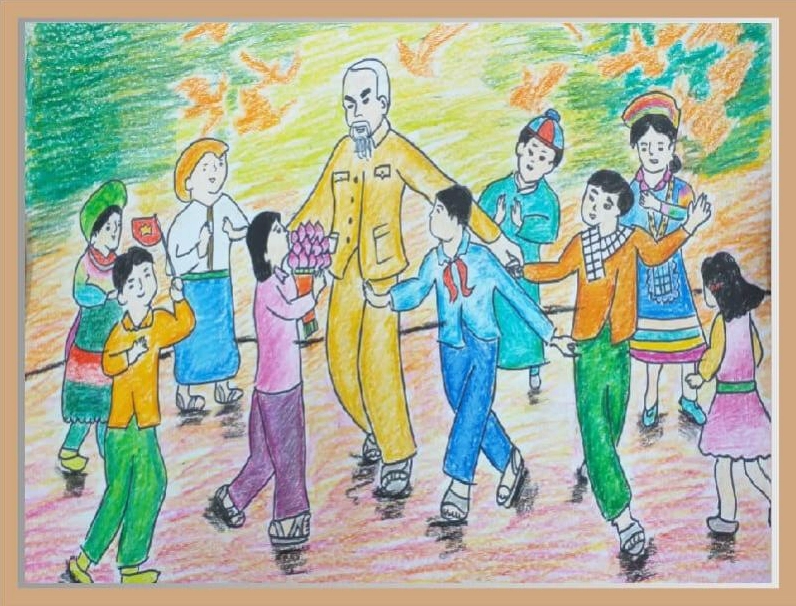 Mẫu tranh vẽ Bác Hồ với thiếu nhi đơn giản