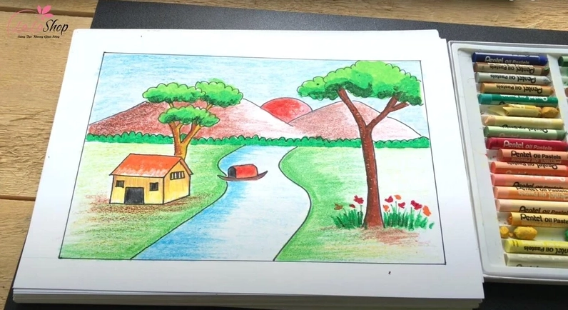 Tô màu các chi tiết còn lại của bức tranh núi