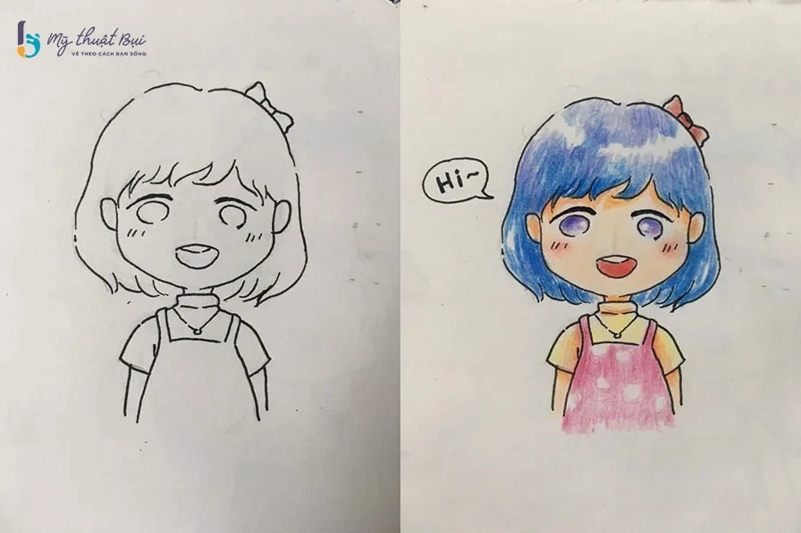 Tô màu và hoàn thiện nhân vật Chibi nữ