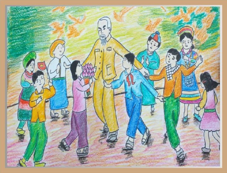 Tranh vẽ Bác Hồ thân thiện với thiếu nhi