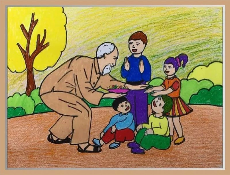 Tranh vẽ Bác Hồ với thiếu nhi đơn giản
