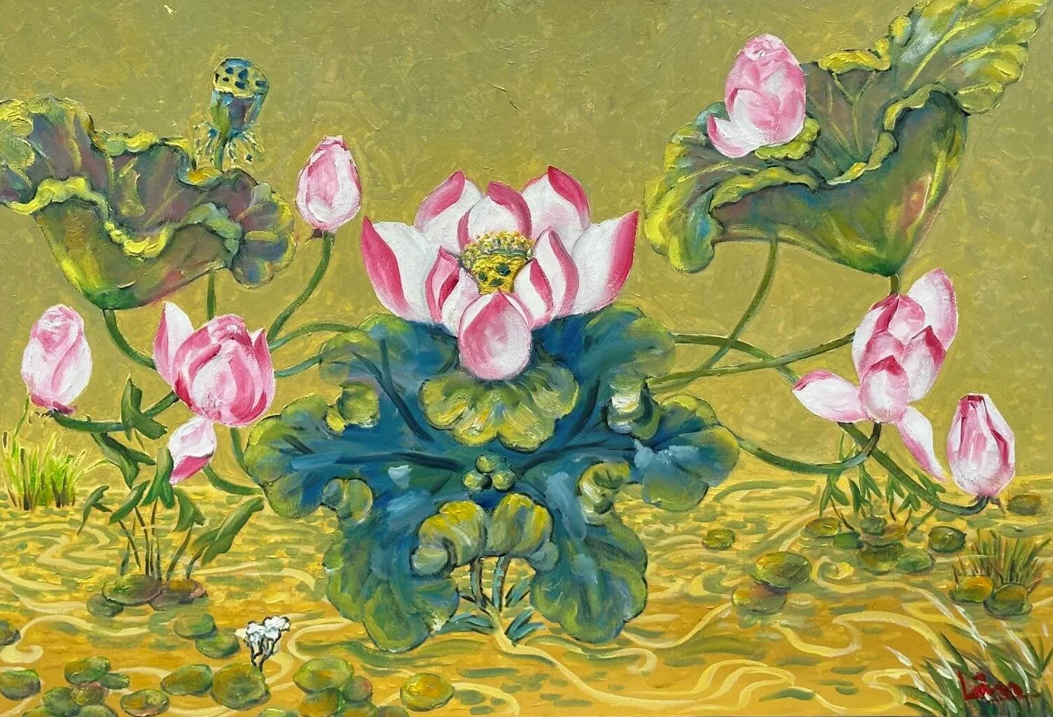 Tranh vẽ hoa sen truyền thống