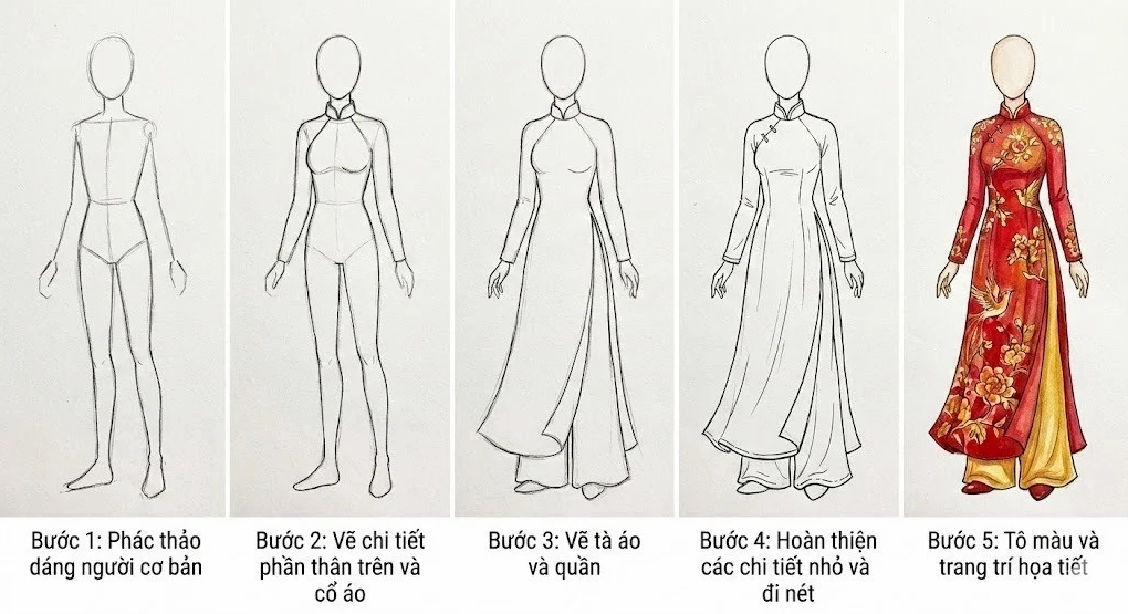 Vẽ áo dài đơn giản mà đẹp cho người mới bắt đầu