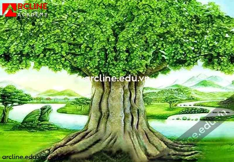 Vẽ chi tiết rễ cây đa và vỏ cây
