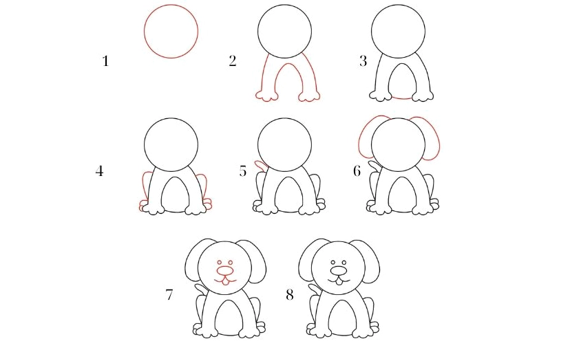 Vẽ con chó bắt đầu với hình tròn