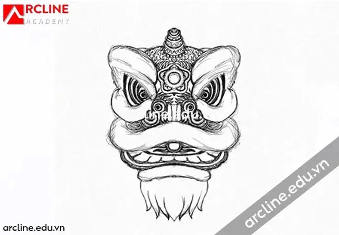 Vẽ lông và chi tiết phụ cho đầu lân